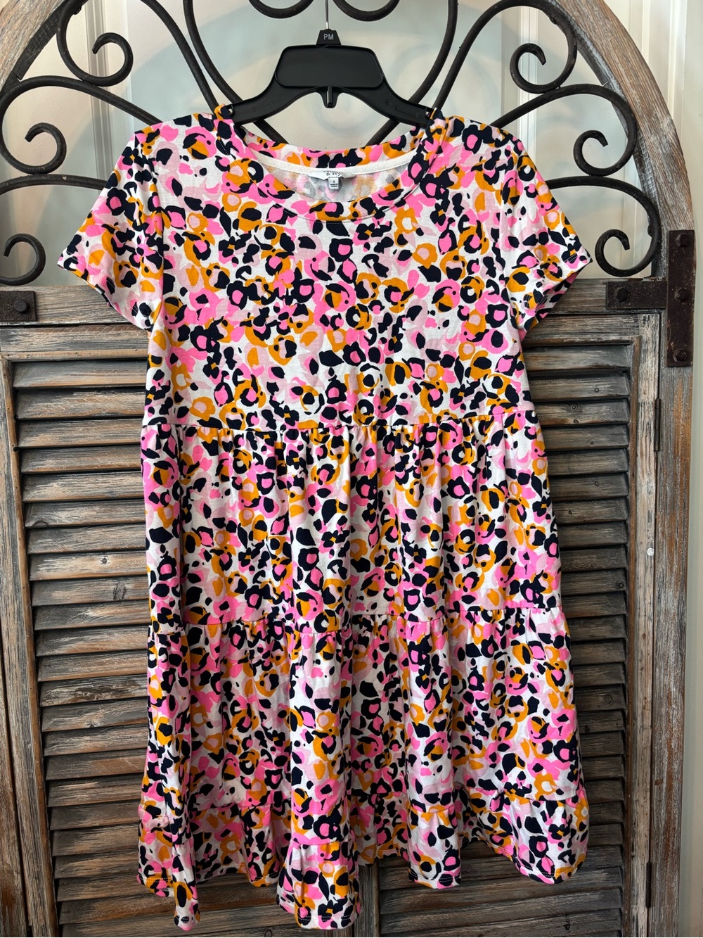 crown & ivy Pink, Yellow & navy Leopard Print Tiered Casual Dress